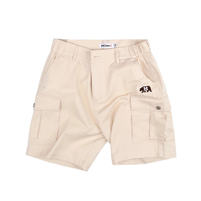 加州熊刺绣休闲松紧工装口袋短裤