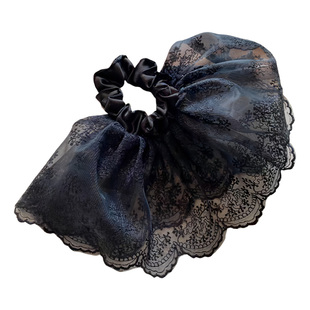 双层裙摆蕾丝发圈大肠法式白色大号少女心花边头花发饰低马尾头绳