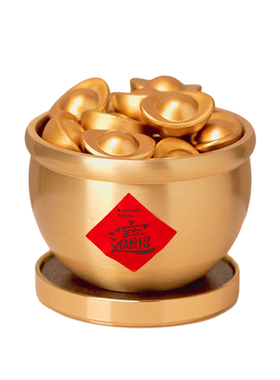 逅里「盆满富」黄铜聚宝盆一桶金小摆件招财新年装饰高档开工礼物