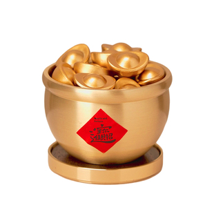逅里「盆满富」黄铜聚宝盆一桶金小摆件招财新年装饰高档开工礼物