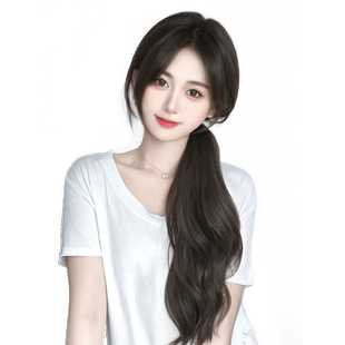 马尾假发辫子女长发侧马尾新中式自然双马尾绑带式低扎微卷假马尾