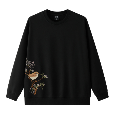 半墨大码男装新中式圆领卫衣男秋季新款胖子长袖阔版复古绣花外套