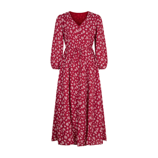 HeyDress法式碎花连衣裙女春季复古显瘦浪漫度假红色长袖茶歇裙子