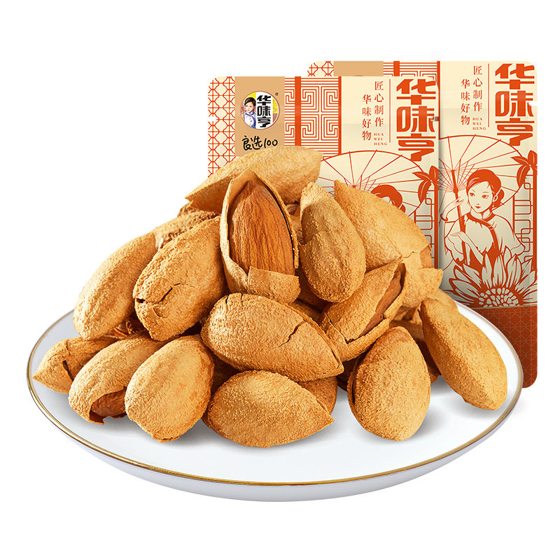 【华味亨_盐焗巴旦木500g】杏仁巴达木扁桃仁孕妇坚果巴坦木零食