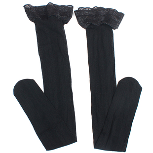 长筒袜女春夏薄提花腿袜防滑花边高筒袜条纹点丝袜透肉性感袜加长