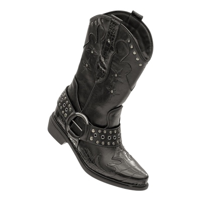 多嘴驴Donkey复古黑色西部牛仔靴