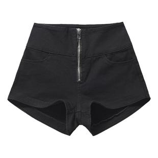 xs黑色高腰弹力短裤女紧身包臀性感辣妹拉链超短裤提臀跳舞蹈热裤