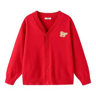 巴拉巴拉儿童毛衣男童女童红色拜年服秋冬新款童装开衫小童针织衫