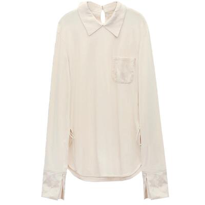 COCOBELLA新中式提花拼接翻折袖衬衫女套头上衣长袖T恤SR7060-2