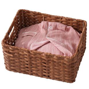 可定制仿藤编带盖收纳筐玩具零食书本收纳整理箱脏衣服收纳篮子