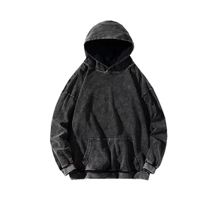 街头风高质量水洗连帽卫衣男秋冬款复古纯色百搭加绒外套oversize