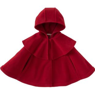 戴维贝拉儿童斗篷冬装新款女童摇粒绒外套宝宝新年红色披肩童装