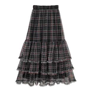 日本直邮日潮 GRL格子图案薄纱层叠裙半身裙气质长裙TW1193裙子