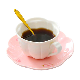 日式少女樱花陶瓷浮雕咖啡杯套装咖啡具套装茶具下午茶陶瓷杯碟