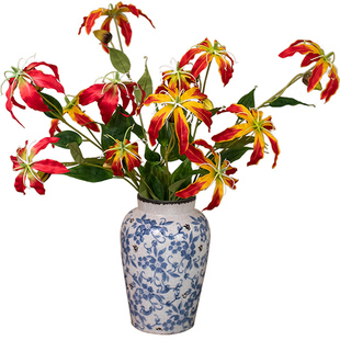 高品质仿真花嘉兰火焰百合客厅装饰餐桌假花摆件摄影道具婚礼花艺