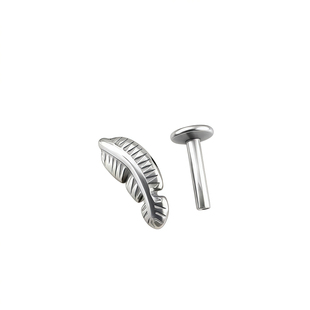 F136钛合金叶子羽毛0.9牙内螺旋复古平底耳钉耳骨钉防过敏养耳洞