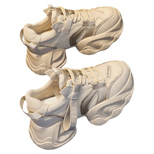 爆款真皮厚底老爹鞋女2025新款春季内增高女鞋百搭春款休闲运动鞋