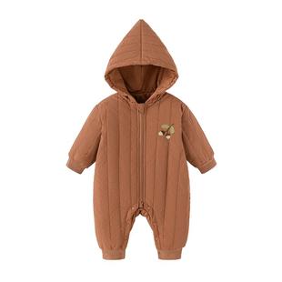 babylove宝宝夹棉连体衣冬季连帽哈衣棉服棉袄刺绣加厚保暖外出服
