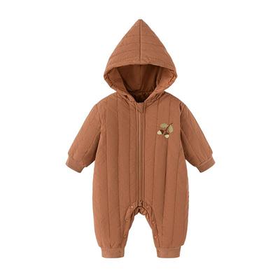 babylove宝宝夹棉连体衣冬季连帽哈衣棉服棉袄刺绣加厚保暖外出服