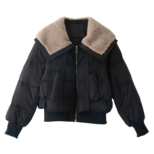 白色小香风羊羔毛翻领冬季短款羽绒服女2026今年流行爆款加厚外套