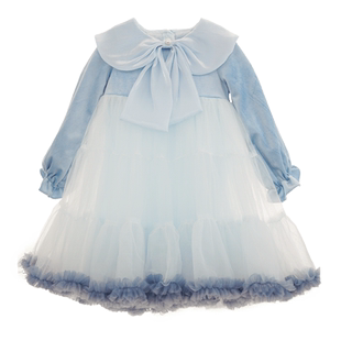 女童凸凸裙突突连衣裙2025秋冬中大童蝴蝶结tutu公主蓬蓬网纱裙