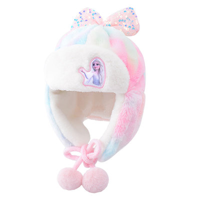 迪士尼女童帽子秋冬保暖加绒