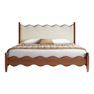 中古实木床白蜡木1米8双人床法式复古涟漪床小户型储物主卧真皮床