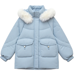 【年终清仓】DM100大码女装胖mm冬领三防连帽中长款加厚羽绒服