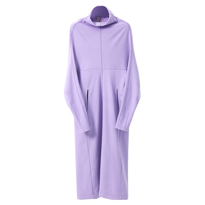 HEART IDEA原创设计感2025秋季简约高领连衣裙浅紫色内搭气质长裙