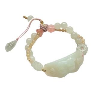 墨瑶姑娘新中式天然和田玉手牌手串原创手工编绳活扣抽绳多宝手链