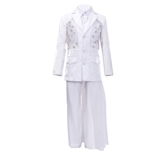 Colado儿童礼服白色男童带纱西装套装模特男孩t台走秀潮装高定夏