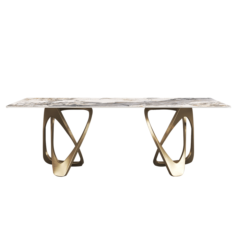 奥古斯特亮光岩板餐桌椅组合现代简约意式轻奢潘多拉极简高端桌子