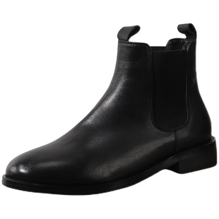 孤山定制2022新款圆头粗跟短靴女真皮平底瘦瘦靴秋冬复古切尔西靴