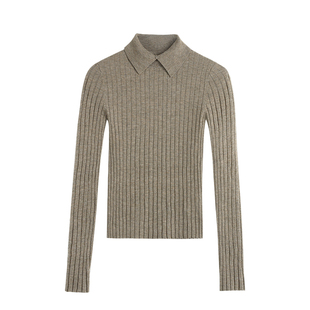 MULVAN polo领针织衫女秋冬长袖修身显瘦套头毛衣内搭打底衫上衣