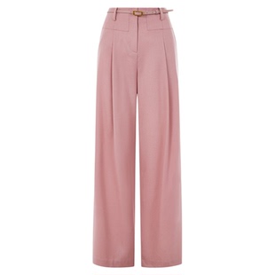 【艺术家联名】朗姿垂感粉色西裤羊毛裤子女阔腿裤2025年冬季新款