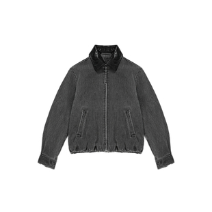 OMITI省略 miu系拼接皮领水洗牛仔外套女 26早春重磅哈灵顿夹克