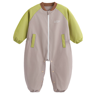 宝宝防水爬爬服罩衣婴幼儿户外哈衣儿童长袖防脏连体衣围衣春秋冬