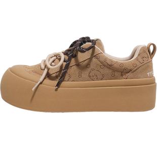 TTKJ复古板鞋女2025秋冬新款双鞋带琥珀流光风mikko联名棕色鞋子