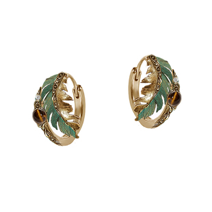 MASW麻秀原创设计甜酷绿色孔雀羽毛圈圈耳扣小众高级感个性耳环女