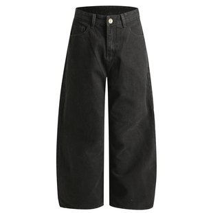 港仔文艺男黑色牛仔裤男秋冬宽松男生加绒裤直筒男士休闲裤子男款