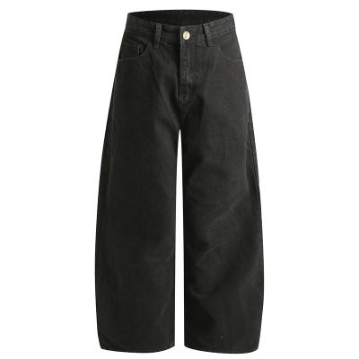 港仔文艺男水洗直筒黑色牛仔裤