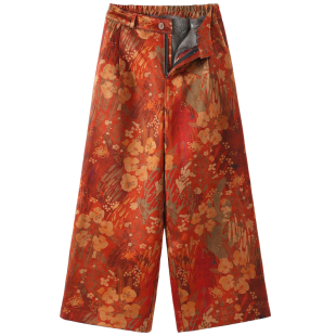 金狸貂皮毛一体裤子女貂皮棉裤高腰东北皮裤加绒加厚香云纱阔腿裤