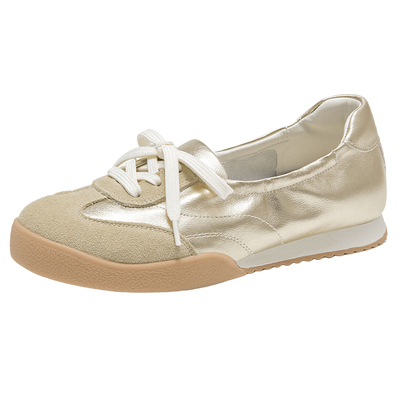 头层牛皮复古芭蕾德训鞋女春季新款真皮休闲软底小白鞋平底女鞋