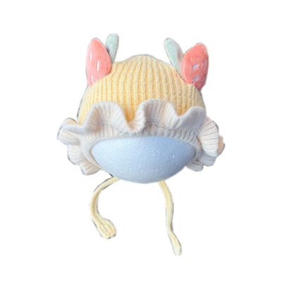 婴儿帽子秋冬小月龄可爱花边针织帽男女宝宝超萌保暖毛线护耳帽潮