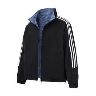 Dashufulcrum美式复古两面穿立领夹克男女春秋格子三条杠休闲外套