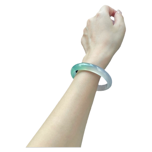 半山半水玉髓手镯冰种渐变色正圈油青色翡翠平替年轻气质女款玛瑙