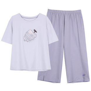 新一步【7A抗菌】纯棉短袖七分裤睡衣女夏季家居服2026新款薄套装
