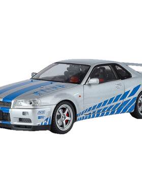 1:18日产GTR战神R34合金车模仿真汽车模型跑车男孩玩具车收藏摆件