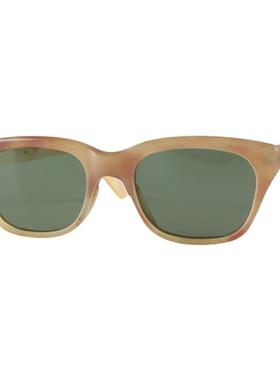 蝶形偏光遮阳墨镜蜜糖果冻浅色半透明哑光黄牛羊角圆边太阳眼镜