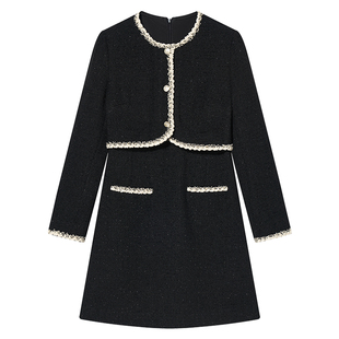 Goodland美地女装2024年冬季新款假两件收腰优雅小香风连衣裙短款